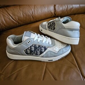 Men's Christian Dior White Grey Black Leather Sneakers Size 10 US